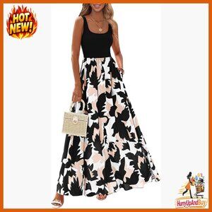 Boho Floral Maxi Dress Sleeveless Flowy Vacation Wedding Beach Outfit